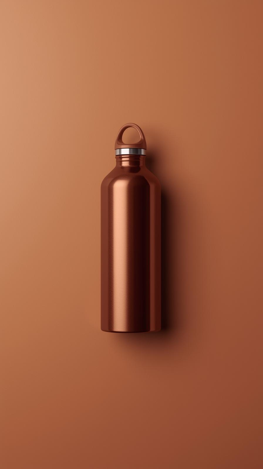 Brown aluminum alpine sport bottle displayed in the center on a plain light-brown background, showcasing durable drinkware for promotional product and branding inspiration.