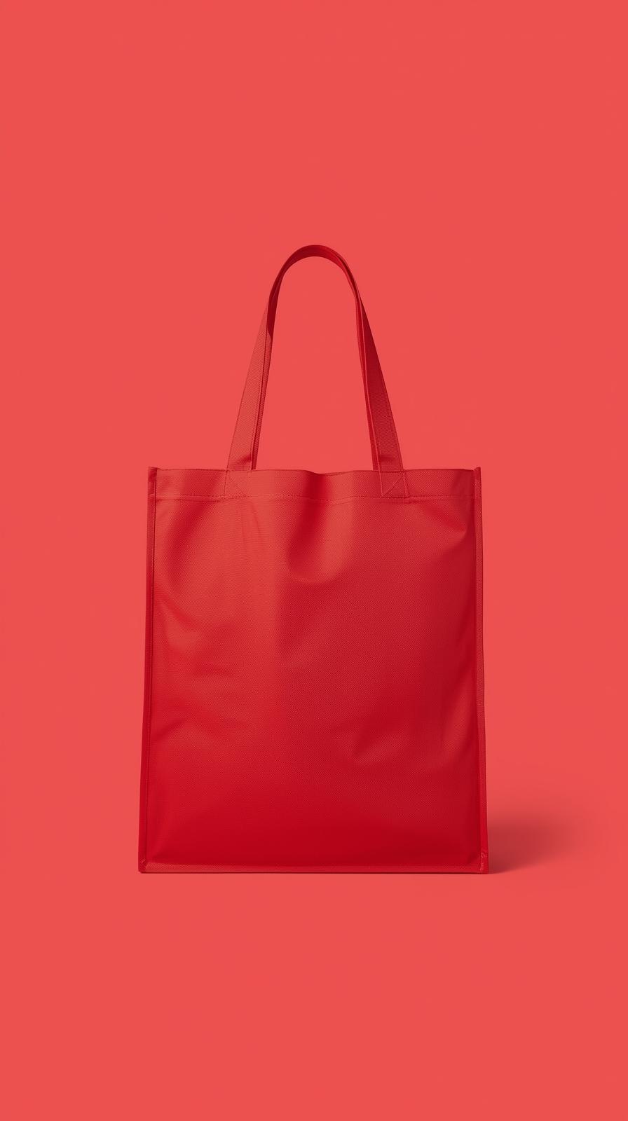 Red Atlas non-woven grocery tote bag placed centrally on a clean light-red background, symbolizing reusable promotional bags for business marketing inspiration.