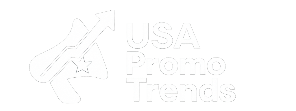 USA Promo Trends white logo with megaphone and upward growth arrow – Promote Smart. Earn Better.